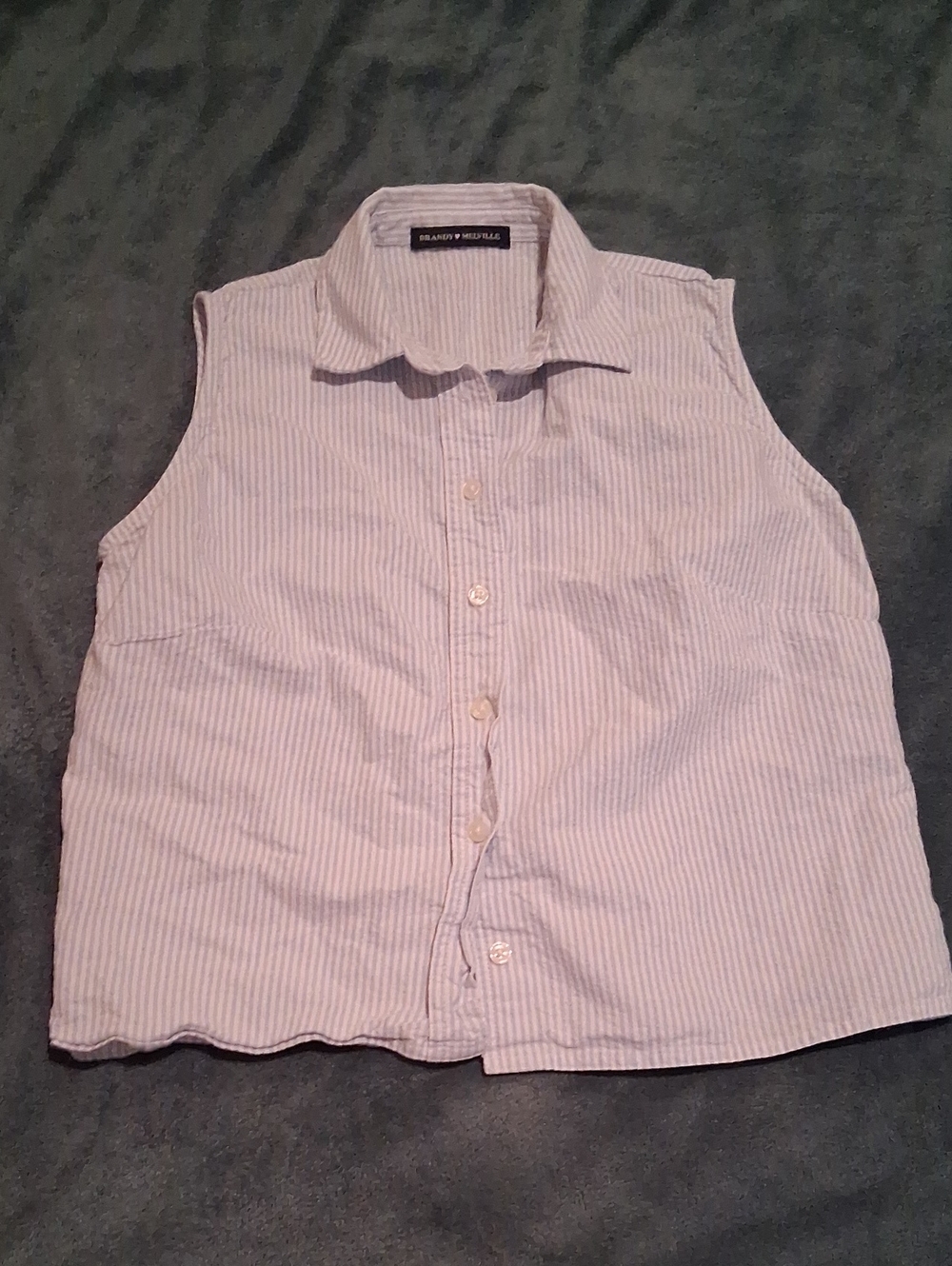 Brandy Melville Light Blue & White Striped Sleeveless Button-Up Shirt